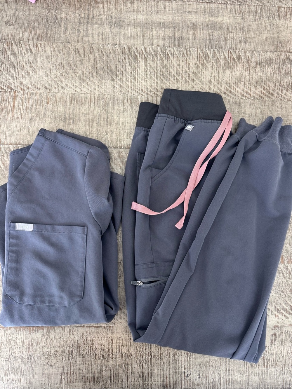 FIGS Charcoal Scrub Top and Jogger Set with Pink Drawstring